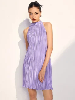 Draped Halter Pleated Short Dress