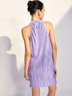 Draped Halter Pleated Short Dress