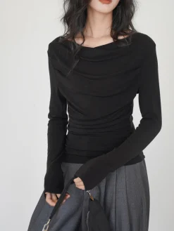 Draped Long Sleeve Slinky Shirt