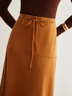 Drawstring Back-Zipper Suede Skirt