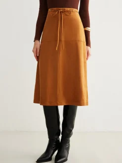 Drawstring Back-Zipper Suede Skirt