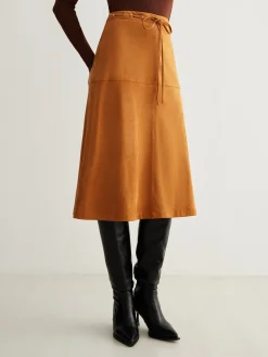 Drawstring Back-Zipper Suede Skirt