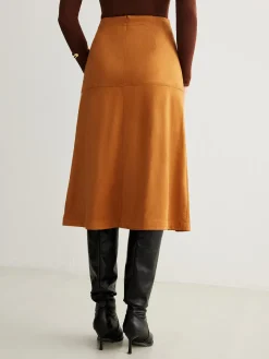 Drawstring Back-Zipper Suede Skirt