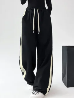 Drawstring Contrast Trim Wide Leg Sweatpants