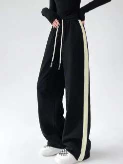 Drawstring Contrast Trim Wide Leg Sweatpants