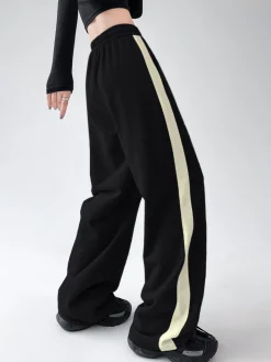 Drawstring Contrast Trim Wide Leg Sweatpants
