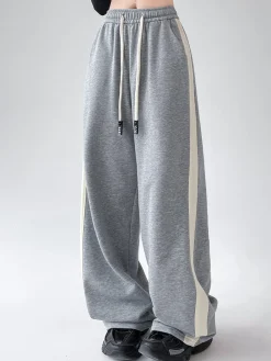 Drawstring Contrast Trim Wide Leg Sweatpants