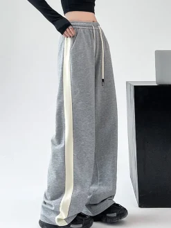 Drawstring Contrast Trim Wide Leg Sweatpants
