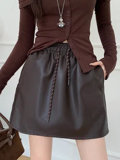 Drawstring Faux Leather Skirt