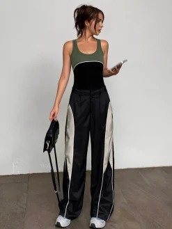 Drawstring Patchwork Baggy Pants