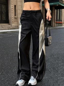 Drawstring Patchwork Baggy Pants