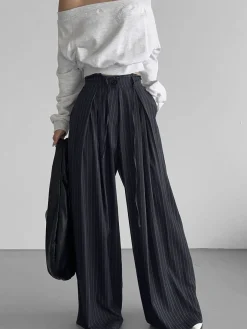 Drawstring Pinstripe Wide-Leg Pants