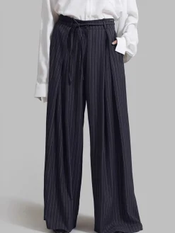 Drawstring Pinstripe Wide-Leg Pants