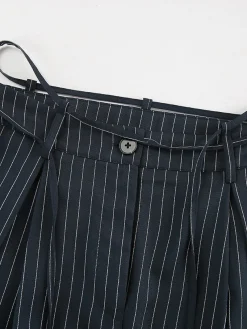 Drawstring Pinstripe Wide-Leg Pants