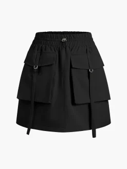 Drawstring Pockets Cargo Mini Skirt