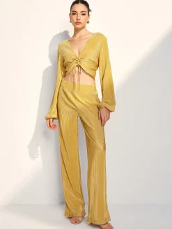 Drawstring Puff Sleeve Pants Set