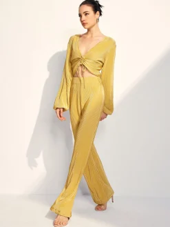 Drawstring Puff Sleeve Pants Set