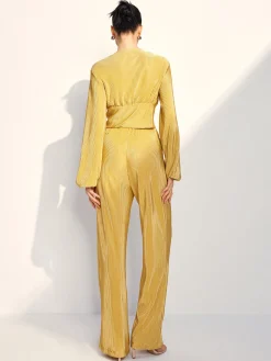 Drawstring Puff Sleeve Pants Set