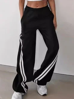 Drawstring Side Contrast Striped Pants