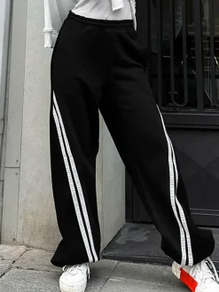 Drawstring Side Contrast Striped Pants