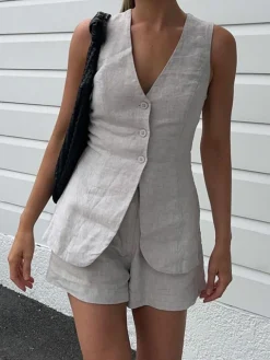Drawstring Split Casual Shorts Set
