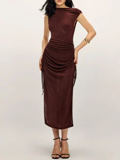 Drawstring Split Tank Midi Dress