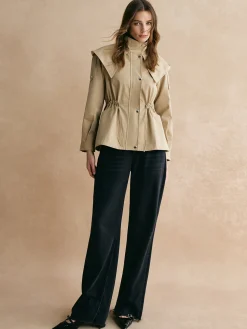 Drawstring Waist Zipper Trench Coat