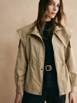 Drawstring Waist Zipper Trench Coat