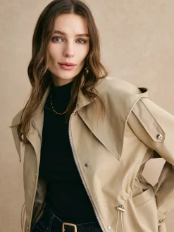 Drawstring Waist Zipper Trench Coat