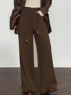 Drawstring Wide-Leg Draped Pants