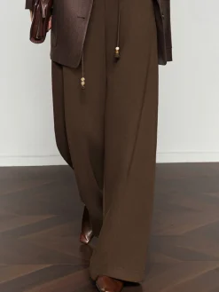 Drawstring Wide-Leg Draped Pants