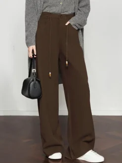 Drawstring Wide-Leg Draped Pants