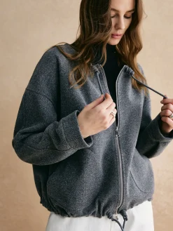 Drawstring Zipper Loose Jacket