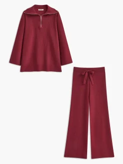 Drawstring Zipper Sweater Pants Set