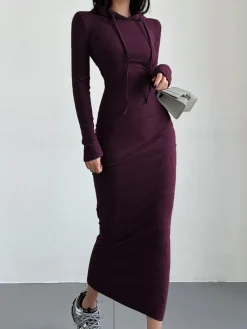 Drop Shoulder Drawstring Hooded Dress