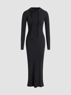 Drop Shoulder Drawstring Hooded Dress