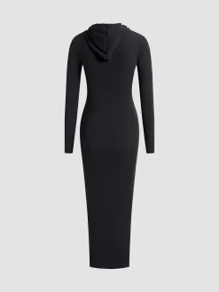 Drop Shoulder Drawstring Hooded Dress