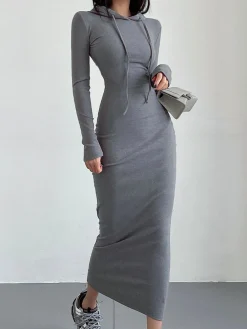Drop Shoulder Drawstring Hooded Dress