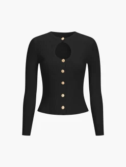 Effortless Keyhole Long Sleeve Knit Top