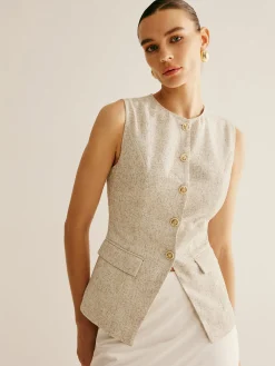 Elegant Breasted Piping Split Vest