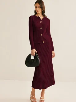 Elegant Button Pleated Sweater Co-ords
