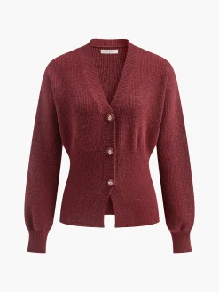 Elegant Button Slit Cinched Cardigan