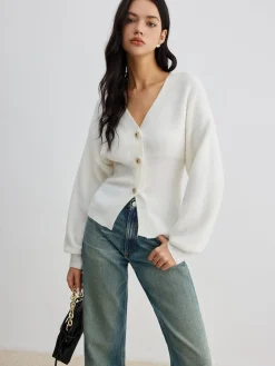 Elegant Button Slit Cinched Cardigan