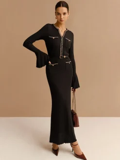 Elegant Contrast Binding Ruffle Slim Dress