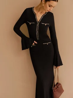 Elegant Contrast Binding Ruffle Slim Dress