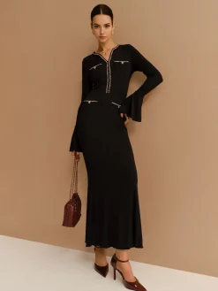 Elegant Contrast Binding Ruffle Slim Dress