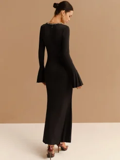 Elegant Contrast Binding Ruffle Slim Dress