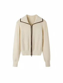 Elegant Contrast Trim Zipper Cardigan