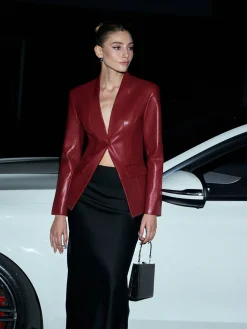 Elegant Faux Leather Button Blazer