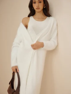 Elegant Fuzzy Plain Belted Cardigan